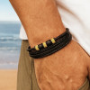 Bracelet homme cuir anneaux acier cable multi-rubans