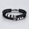 Bracciale da uomo in pelle nera doppio cordino con teschio e sfera in acciaio