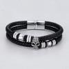 Men's Leather double cords Bracelet Stainless Steel Skull Balls