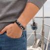 Bracelet homme cuir noir double cordon tete de mort crane boule acier