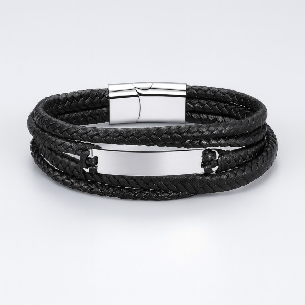 Bracelet personnalise homme cuir gourmette multi cordons