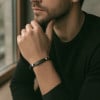 Bracelet personnalise homme cordon perle onyx noir plaque acier a graver personnaliser