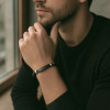 Bracelet personnalise homme cordon perle onyx noir plaque acier a graver personnaliser