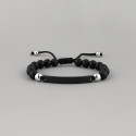 Bracelet personnalise homme cordon perle onyx noir plaque acier a graver personnaliser