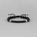 Pulsera de hombre personalizada cordón cuentas de ónix negro placa de acero para grabar personalizar