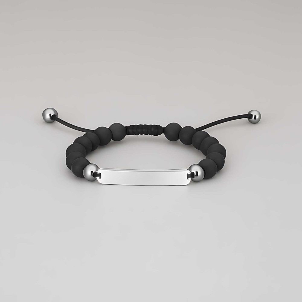 Bracciale Intrecciato Nero Bracciale Uomo In Pelle Con Corda Intrecciata Nera E Perline Personalizzate - Incisione Gratuita Bracciale Con Nome Personalizzato