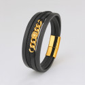 Pulsera de cuero trenzado con múltiples cordones y cierre cruzado de acero.
