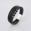 Bracelet cuir noir cordons fermoir acier aimante