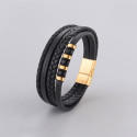 Bracelet cuir noir cordons fermoir acier aimante