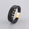 Bracelet cuir noir cordons fermoir acier aimante