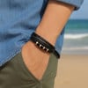 blanc Bracelet cuir noir cordons fermoir acier aimante