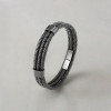 Bracelet homme double ligne cuir tresse noir fermoir acier