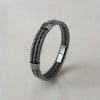 Bracelet homme double ligne cuir tresse noir fermoir acier