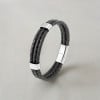 Bracelet homme double ligne cuir tresse noir fermoir acier