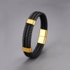 Bracelet homme double ligne cuir tresse noir fermoir acier