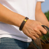 Bracelet homme double ligne cuir tresse noir fermoir acier
