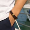 Bracelet homme double ligne cuir tresse noir fermoir acier