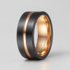 Bague personnalisee homme tungstene brosse rainure noir plaque or
