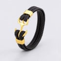 Men's Black Braided Leather Stainless Steel Anchor Bracelet