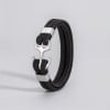 Bracelet homme cordons cuir tresse noir ancre acier