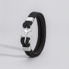 Bracelet homme cordons cuir tresse noir ancre acier