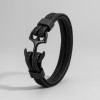 Bracelet homme cordons cuir tresse noir ancre acier