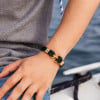 Bracelet homme cordons cuir tresse noir ancre acier