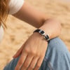 Bracelet homme cordons cuir tresse noir ancre acier