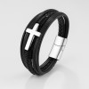 Bracelet homme cuir noir multi cordons croix
