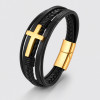 Bracelet homme cuir noir multi cordons croix