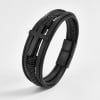 Bracelet homme cuir noir multi cordons croix