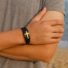 Bracelet homme cuir noir multi cordons croix