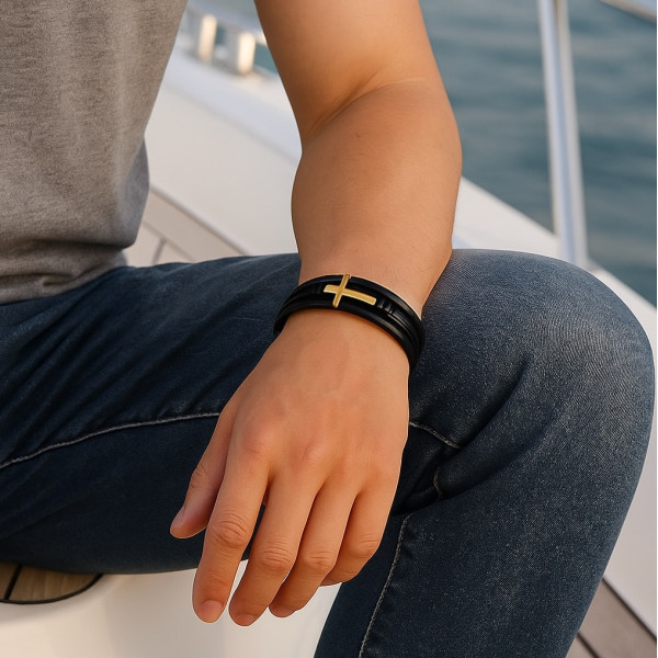 Bracciali Croce Uomo, Bracciale In Pelle Da Uomo, Pelle - Foto 9