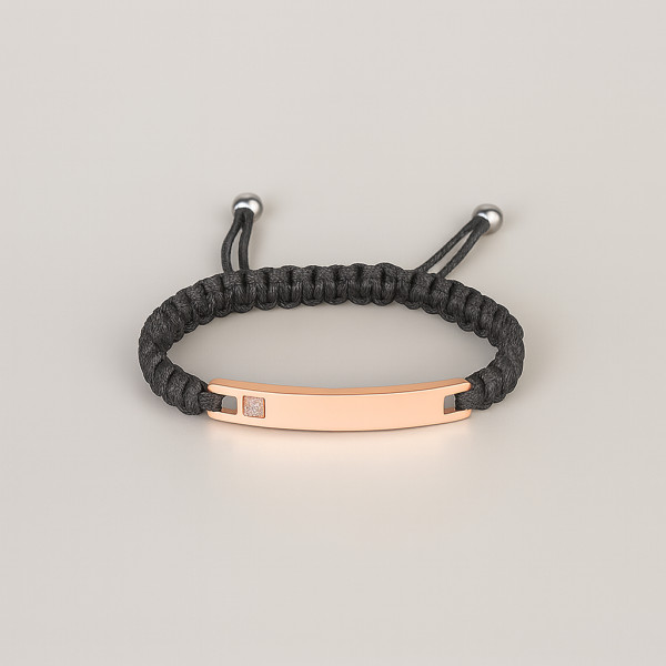 N Bracelet personnalise couple nylon tresse zirconium plaque acier
