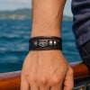 D Bracelet cuir noir cordons croix de malte