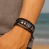 Bracelet cuir noir cordons croix de malte