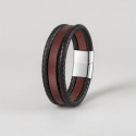 Rouge Bracelet homme en cuir noir multi cordons