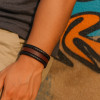 Rouge Bracelet homme en cuir noir multi cordons