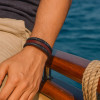Rouge Bracelet homme en cuir noir multi cordons