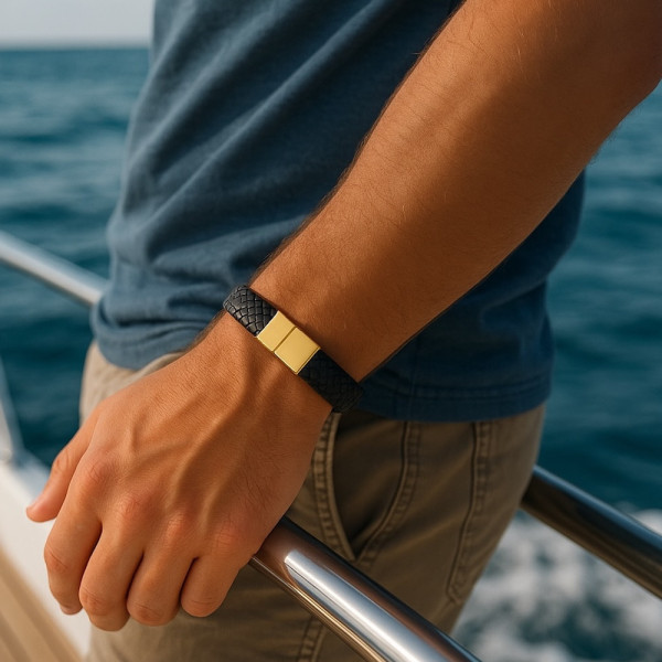 Bracciale Uomo In Pelle Intrecciata Con Chiusura Magnetica - Regalo Con Confezione Inclusa