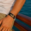 Bracelet cuir noir multi cordons croix ansée