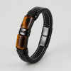 Bracelet homme cuir tresse noir noeud marin fermoir acier