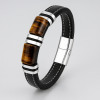 Bracelet homme cuir tresse noir noeud marin fermoir acier