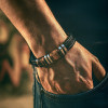 Bracelet homme cuir tresse noir noeud marin fermoir acier