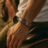 D Bracelet homme cuir tresse noir noeud marin fermoir acier