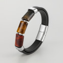 Bracciale da uomo in pelle intrecciata multinastro con chiusura in acciaio