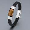Bracelet homme cuir noir element acier motif grecque