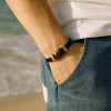 Bracelet homme cuir noir element acier motif grecque