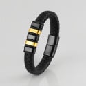 Men's leather bracelet with ring and magnetic steel clasp
