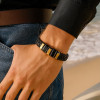 Bracelet homme cuir anneau fermoir acier magnetique